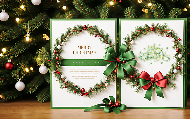 PSD 템플릿 리본 크리스마스 크리스마스카드 사람없음 흰색 오너먼트 크리스마스리스 이미지템플릿 카드프레임 기념일 컬러 크리스마스장식 카드_감사 프레임 화환 파일형식