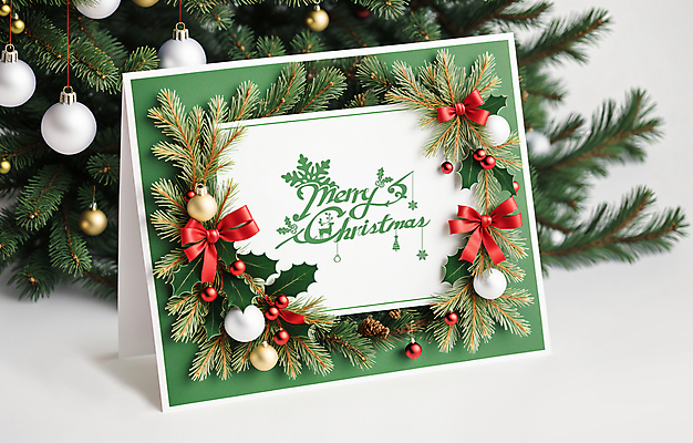 PSD 템플릿 리본 잎 크리스마스 크리스마스카드 프레임 사람없음 초록색 오너먼트 이미지템플릿 카드프레임 식물 기념일 컬러 크리스마스장식 카드_감사 파일형식