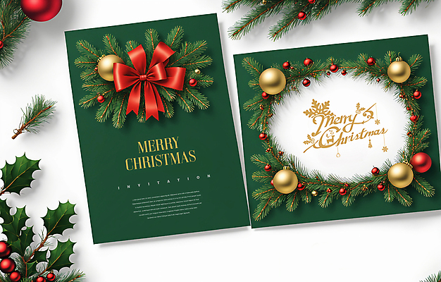 PSD 템플릿 리본 잎 크리스마스 크리스마스카드 프레임 사람없음 초록색 오너먼트 이미지템플릿 카드프레임 식물 기념일 컬러 크리스마스장식 카드_감사 파일형식