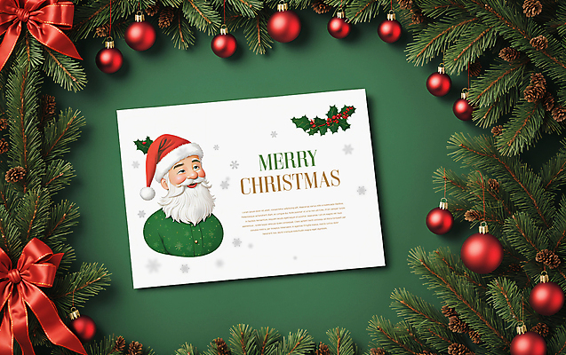 PSD 템플릿 남자 리본 잎 크리스마스 크리스마스카드 한명 상반신 성인 초록색 산타클로스 흰색 성인남자한명만 오너먼트 이미지템플릿 카드프레임 식물 1 기념일 컬러 크리스마스장식 카드_감사 프레임 사람 남자한명만 성인남자만 파일형식