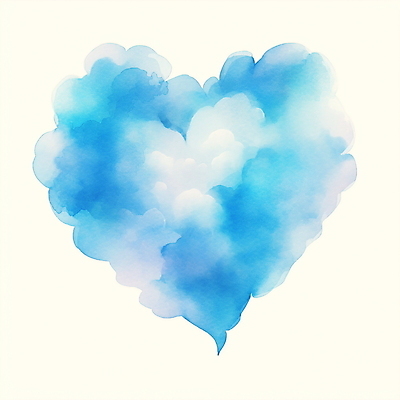 JPG 구름 일러스트 붓터치 수채화 사람없음 파란색 하트 번짐 국내일러스트 AI일러스트 AI콘텐츠 자연요소 모양 컬러 파일형식 효과