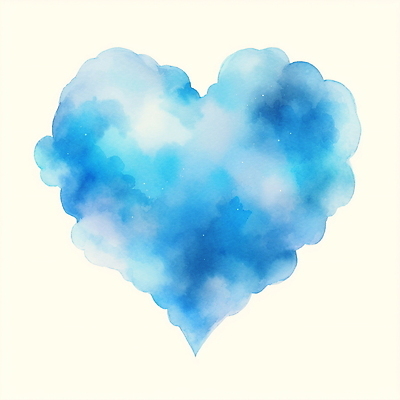 JPG 구름 일러스트 붓터치 수채화 사람없음 파란색 하트 번짐 국내일러스트 AI일러스트 AI콘텐츠 자연요소 모양 컬러 파일형식 효과