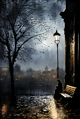 JPG 전신 나무 편집이미지 실루엣 가로등 벤치 우산 거리 한명 사람 앉기 풍경 마을 어둠 비 고독 디지털합성 편집실사 자연요소 식물 1 공공시설 감정 의자 모션 날씨 촬영기법 CG 파일형식