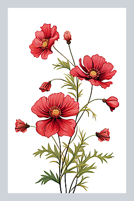 PSD 일러스트 가을꽃 사람없음 빨간색 가을 꽃봉오리 코스모스 국내일러스트 계절 꽃 컬러 파일형식 가을_계절