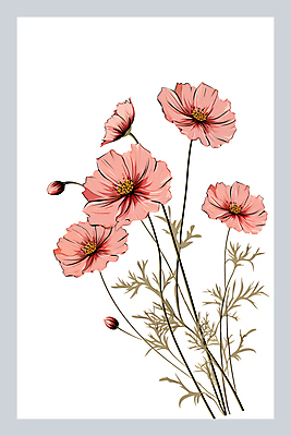 PSD 분홍색 잎 일러스트 가을꽃 사람없음 가을 꽃봉오리 코스모스 국내일러스트 식물 계절 꽃 컬러 파일형식 가을_계절