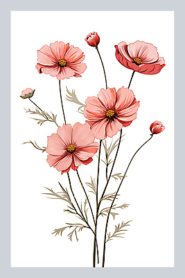 PSD 분홍색 잎 일러스트 가을꽃 사람없음 가을 꽃봉오리 코스모스 국내일러스트 식물 계절 꽃 컬러 파일형식 가을_계절