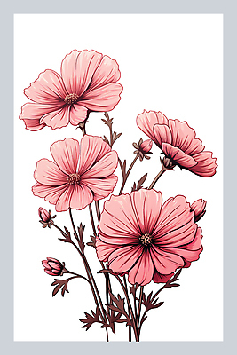 PSD 분홍색 일러스트 가을꽃 사람없음 가을 꽃봉오리 코스모스 국내일러스트 계절 꽃 컬러 파일형식 가을_계절