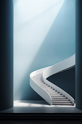 JPG 편집이미지 하늘색 백그라운드 사람없음 빛 인테리어 계단 공간 디지털합성 상승 비어있는 편집실사 AI포토 AI콘텐츠 디자인 컨셉 파란색 CG 파일형식
