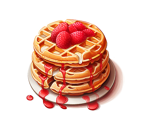 PSD 접시 음식 일러스트 사람없음 흐름 달콤 산딸기 와플 딸기시럽 국내일러스트 식기 컨셉 과일 디저트 맛 시럽 파일형식