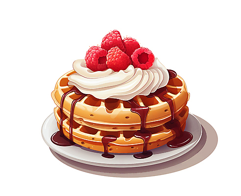 PSD 접시 음식 일러스트 사람없음 흐름 달콤 생크림 산딸기 와플 초코시럽 휘핑크림 국내일러스트 식기 컨셉 과일 디저트 초콜릿 맛 크림 시럽 휘핑 파일형식