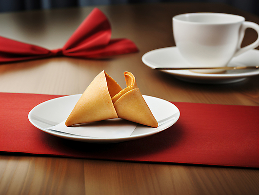 JPG 편집이미지 접시 리본 종이 디저트 사람없음 행운 찻잔 디지털합성 포춘쿠키 편집실사 AI포토 AI콘텐츠 식기 음식 컨셉 잔 쿠키 CG 파일형식