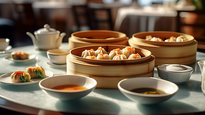 JPG 편집이미지 식탁 반찬 요리 사람없음 중식 중국 디지털합성 딤섬 대나무찜기 편집실사 AI포토 AI콘텐츠 아시아 음식 탁자 CG 찜기 파일형식