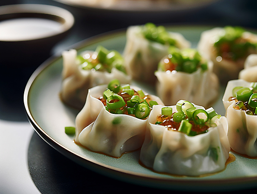 JPG 편집이미지 접시 요리 사람없음 중식 중국 디지털합성 딤섬 파 편집실사 AI포토 AI콘텐츠 식기 아시아 음식 채소 CG 파일형식