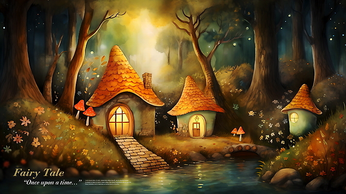 PSD 나무 편집이미지 동화 주택 풍경 사람없음 마을 버섯 가을 연못 풀 숲속 디지털합성 편집소스 동심 이미지편집 식물 계절 건물 숲 파일형식