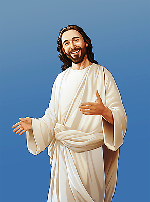 PSD 남자 기독교 일러스트 한명 미소 웃음 손짓 상반신 성인 예수 환영 성인남자한명만 국내일러스트 1 종교 모션 표정 사람 신_종교 남자한명만 성인남자만 파일형식