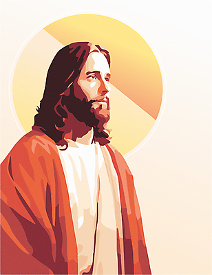 응시 남자 기독교 일러스트 한명 상반신 성인 빨간색 원형 예수 성인남자한명만 국내일러스트 AI파일 도형 1 시선 종교 컬러 사람 신_종교 남자한명만 성인남자만 파일형식 벡터