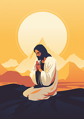 전신 남자 기독교 일러스트 산 한명 성인 태양 노란색 기도 예수 무릎꿇기 손모으기 성인남자한명만 국내일러스트 AI파일 자연요소 1 종교 컬러 모션 사람 손짓 신_종교 남자한명만 성인남자만 파일형식 벡터