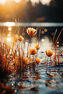 JPG 편집이미지 호수 물결 자연 풍경 근접촬영 사람없음 햇빛 반사 가을풍경 고요 가을 풀 보케 빛망울 편집실사 AI포토 AI콘텐츠 식물 계절 뷰포인트 빛 태양 CG 생태계 파일형식 가을_계절