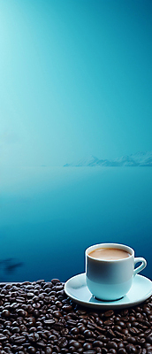 JPG 편집이미지 커피 사람없음 파란색 원두 커피잔 카피스페이스 편집실사 AI포토 AI콘텐츠 음료 컬러 잔 공백 CG 파일형식