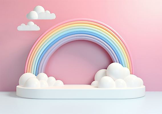 JPG 구름 편집이미지 분홍색 백그라운드 무지개 사람없음 3D 디지털합성 단상 포디움 편집3D AI컴퓨터그래픽 AI콘텐츠 자연요소 컬러 무대 파일형식