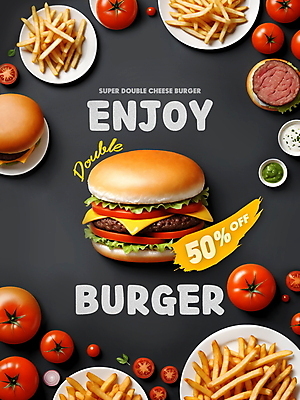 PSD 편집이미지 접시 디자인 포스터 빵 토마토 패스트푸드 서양음식 타이포그라피 사람없음 세일 검은색 감자튀김 햄버거 양상추 디지털합성 패티 편집소스 이미지편집 문자 식기 음식 컬러 채소 감자 튀김 인스턴트 파일형식
