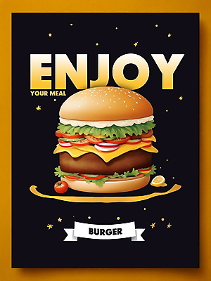 PSD 편집이미지 디자인 포스터 리본 빵 토마토 패스트푸드 서양음식 타이포그라피 사람없음 검은색 금색 햄버거 양상추 디지털합성 패티 편집소스 이미지편집 문자 음식 컬러 채소 인스턴트 파일형식