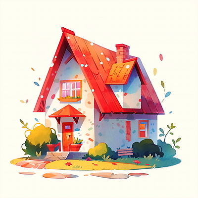 JPG 꽃 일러스트 창문 동화 수채화 주택 굴뚝 사람없음 풀 아기자기 국내일러스트 AI일러스트 AI콘텐츠 식물 컨셉 건물 파일형식