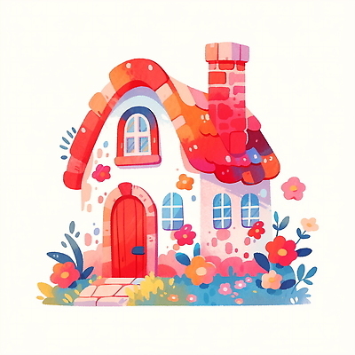 JPG 무료이미지 꽃 일러스트 창문 동화 수채화 주택 굴뚝 사람없음 풀 아기자기 국내일러스트 AI일러스트 AI콘텐츠 식물 컨셉 건물 파일형식