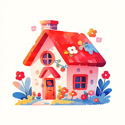 JPG 꽃 일러스트 창문 동화 수채화 주택 굴뚝 사람없음 풀 아기자기 국내일러스트 AI일러스트 AI콘텐츠 식물 컨셉 건물 파일형식