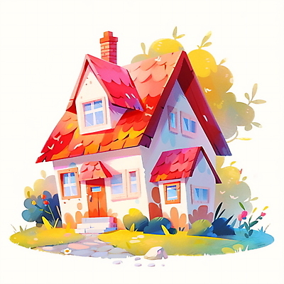 JPG 꽃 일러스트 창문 동화 수채화 주택 굴뚝 사람없음 풀 아기자기 국내일러스트 AI일러스트 AI콘텐츠 식물 컨셉 건물 파일형식