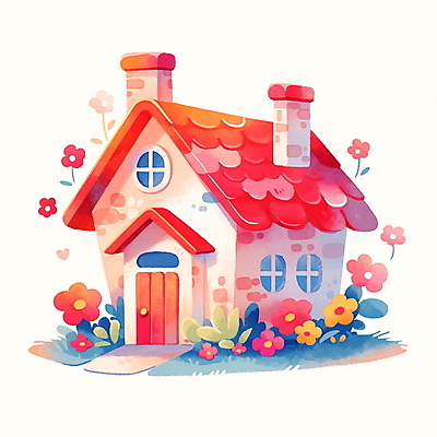 JPG 꽃 일러스트 창문 동화 수채화 주택 굴뚝 사람없음 풀 아기자기 국내일러스트 AI일러스트 AI콘텐츠 식물 컨셉 건물 파일형식