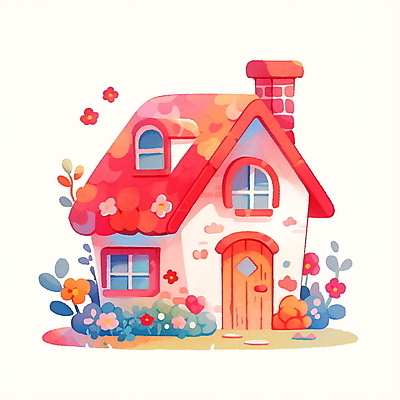 JPG 꽃 일러스트 창문 동화 수채화 주택 굴뚝 사람없음 풀 아기자기 국내일러스트 AI일러스트 AI콘텐츠 식물 컨셉 건물 파일형식