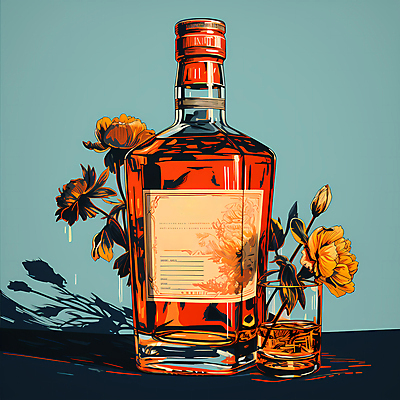 JPG 꽃 일러스트 주류 사람없음 빈티지 디지털합성 양주 위스키 위스키병 국내일러스트 AI일러스트 AI콘텐츠 식물 음료 컨셉 파일형식