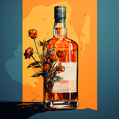 JPG 꽃 일러스트 주류 사람없음 빈티지 디지털합성 양주 위스키 위스키병 국내일러스트 AI일러스트 AI콘텐츠 식물 음료 컨셉 파일형식