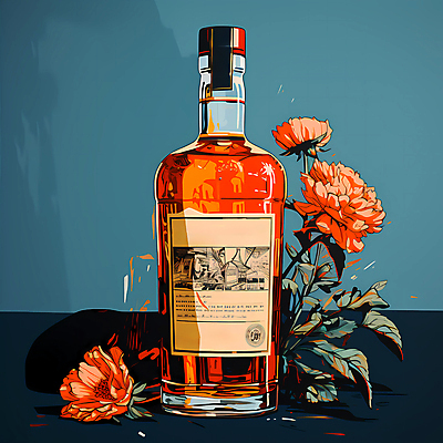 JPG 꽃 일러스트 주류 사람없음 빈티지 디지털합성 양주 위스키 위스키병 국내일러스트 AI일러스트 AI콘텐츠 식물 음료 컨셉 파일형식