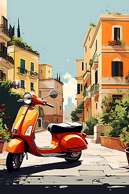 JPG 구름 여행 일러스트 하늘 유럽건축 주택 풍경 사람없음 건물 마을 스쿠터 로마 디지털합성 주택가 국내일러스트 AI일러스트 AI콘텐츠 자연요소 건축물 서양건축 이탈리아 오토바이 파일형식