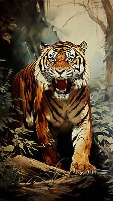 JPG 동물 한마리 일러스트 자연 사람없음 호랑이 디지털합성 맹수 포효 국내일러스트 AI일러스트 AI콘텐츠 1 포유류 외침 생태계 파일형식