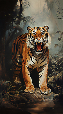 JPG 동물 한마리 일러스트 자연 사람없음 호랑이 디지털합성 맹수 포효 국내일러스트 AI일러스트 AI콘텐츠 1 포유류 외침 생태계 파일형식