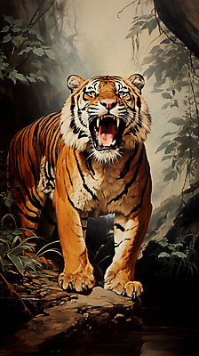 JPG 동물 한마리 일러스트 자연 사람없음 호랑이 디지털합성 맹수 포효 국내일러스트 AI일러스트 AI콘텐츠 1 포유류 외침 생태계 파일형식