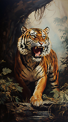 JPG 동물 한마리 일러스트 자연 사람없음 호랑이 디지털합성 맹수 포효 국내일러스트 AI일러스트 AI콘텐츠 1 포유류 외침 생태계 파일형식