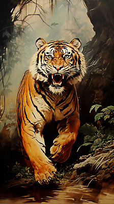 JPG 동물 한마리 일러스트 자연 사람없음 호랑이 디지털합성 맹수 포효 국내일러스트 AI일러스트 AI콘텐츠 1 포유류 외침 생태계 파일형식