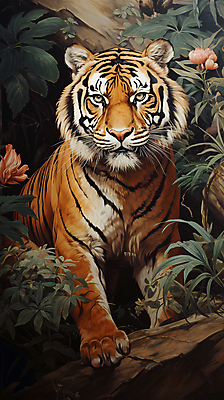 JPG 동물 한마리 꽃 일러스트 자연 사람없음 호랑이 디지털합성 맹수 국내일러스트 AI일러스트 AI콘텐츠 식물 1 포유류 생태계 파일형식