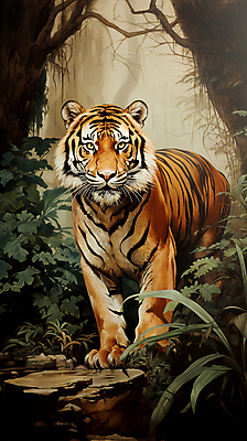 JPG 동물 한마리 일러스트 자연 사람없음 호랑이 디지털합성 맹수 국내일러스트 AI일러스트 AI콘텐츠 1 포유류 생태계 파일형식