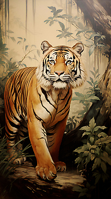 JPG 동물 한마리 일러스트 자연 사람없음 호랑이 디지털합성 맹수 국내일러스트 AI일러스트 AI콘텐츠 1 포유류 생태계 파일형식