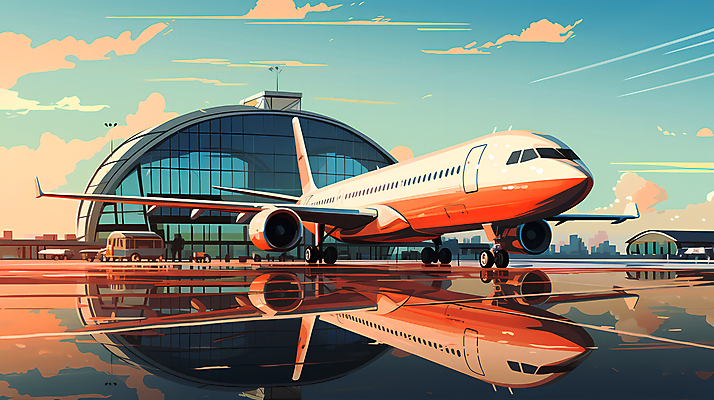 JPG 구름 여행 일러스트 하늘 비행기 풍경 사람없음 반사 일몰 공항 디지털합성 항공 국내일러스트 AI일러스트 AI콘텐츠 자연요소 항공교통 교통시설 대중교통 노을 파일형식