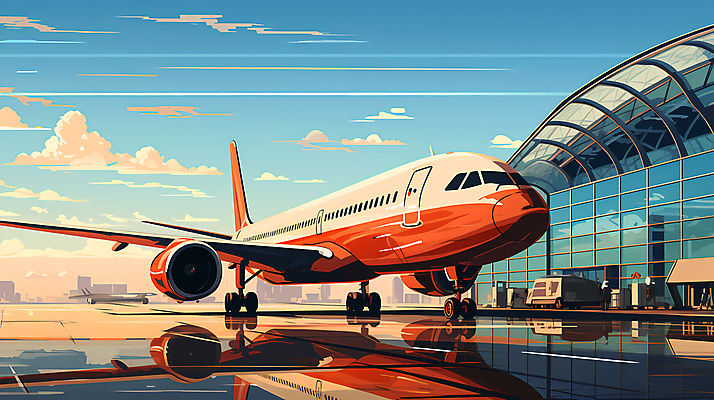 JPG 구름 여행 일러스트 하늘 비행기 풍경 사람없음 반사 일몰 공항 디지털합성 항공 국내일러스트 AI일러스트 AI콘텐츠 자연요소 항공교통 교통시설 대중교통 노을 파일형식