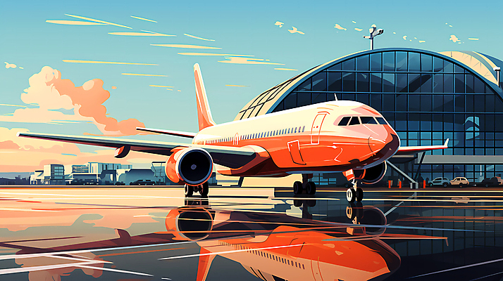 JPG 구름 여행 일러스트 하늘 비행기 풍경 사람없음 반사 일몰 공항 디지털합성 항공 국내일러스트 AI일러스트 AI콘텐츠 자연요소 항공교통 교통시설 대중교통 노을 파일형식