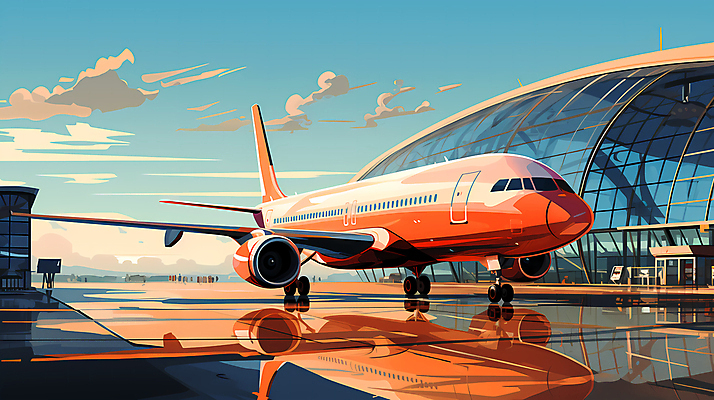 JPG 구름 여행 일러스트 하늘 비행기 풍경 사람없음 반사 일몰 공항 디지털합성 항공 국내일러스트 AI일러스트 AI콘텐츠 자연요소 항공교통 교통시설 대중교통 노을 파일형식