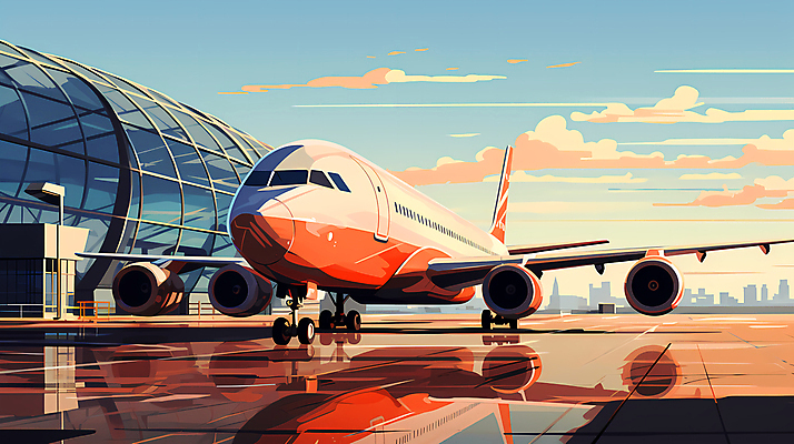 JPG 구름 여행 일러스트 하늘 비행기 풍경 사람없음 반사 일몰 공항 디지털합성 항공 국내일러스트 AI일러스트 AI콘텐츠 자연요소 항공교통 교통시설 대중교통 노을 파일형식