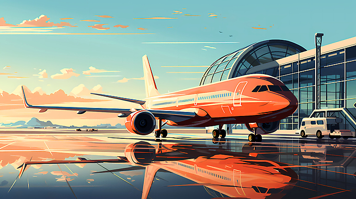 JPG 구름 여행 일러스트 하늘 비행기 풍경 사람없음 반사 일몰 공항 디지털합성 항공 국내일러스트 AI일러스트 AI콘텐츠 자연요소 항공교통 교통시설 대중교통 노을 파일형식